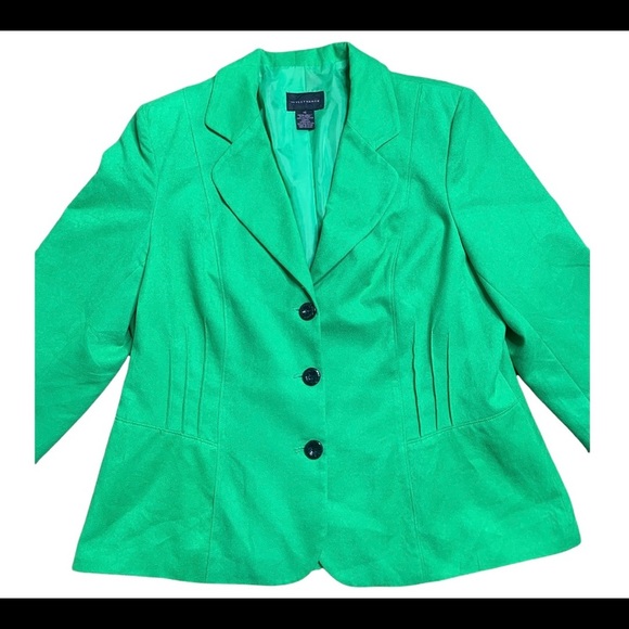 INVESTMENTS Faux Suede Button Front Blazer With Long Sleeves Apple Green Size 16 - Picture 6 of 9